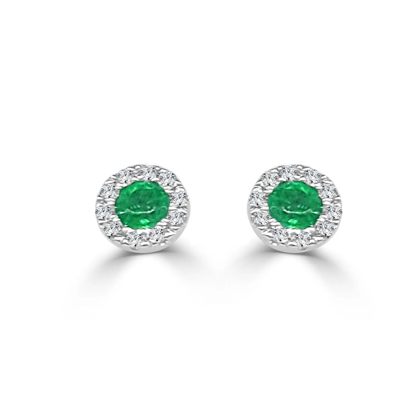 Prong Set 6.10 Carats Green Emerald And Diamonds Stud Halo Earrings