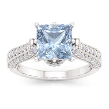 Prong Set 8.50 Carats Aquamarine With Natural Earth Mined Diamonds Ring White Gold 14K