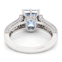 Prong Set 8.50 Carats Aquamarine With Natural Earth Mined Diamonds Ring White Gold 14K