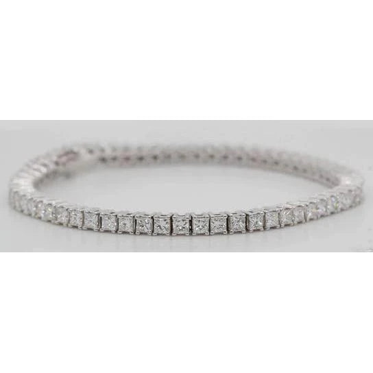 Prong Set 9 Carat Princess Real Diamonds Tennis Bracelet White Gold