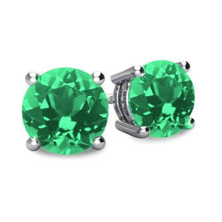 Prong Set Big Green Emerald 9 Ct Ladies Studs Earrings 14K White Gold