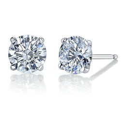 Prong Set Brilliant Cut 3.50 Carats Real Diamonds Studs Earrings Gold 14K