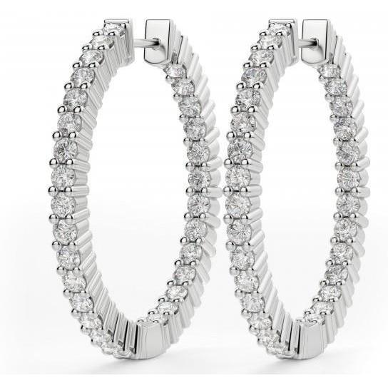 Prong Set Brilliant Cut Real 4 Carat Diamonds Hoop Earrings White Gold