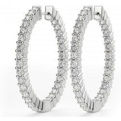 Prong Set Brilliant Cut Real 4 Carat Diamonds Hoop Earrings White Gold