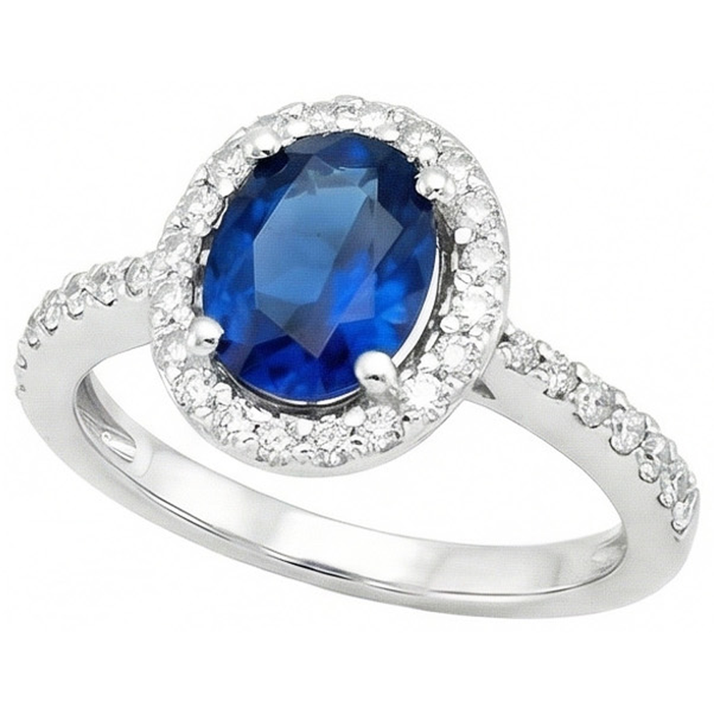 Prong Set Ceylon Sapphire Natural Earth Mined Diamonds 1.90 Ct Wedding Ring White Gold 14K