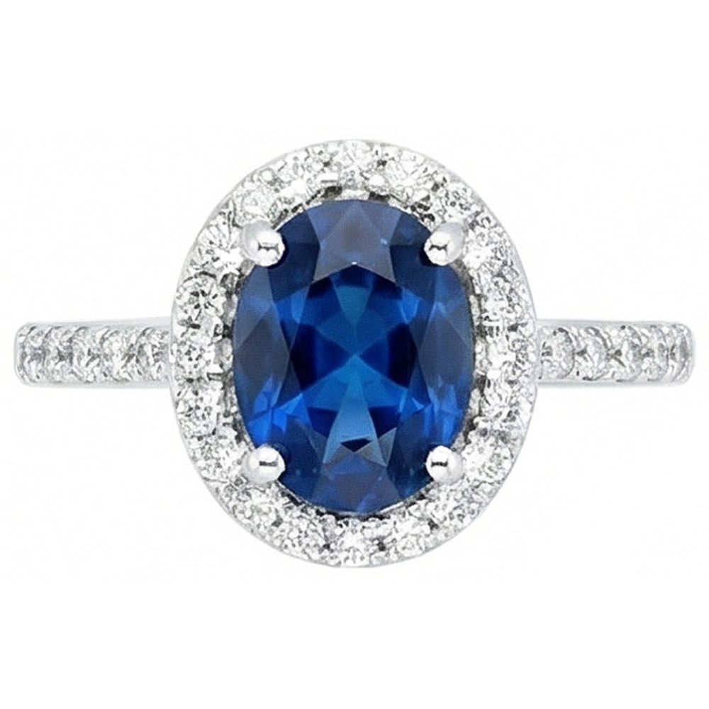 Prong Set Ceylon Sapphire Natural Earth Mined Diamonds 1.90 Ct Wedding Ring White Gold 14K
