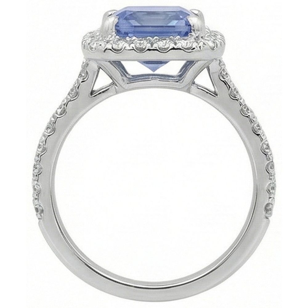 Prong Set Ceylon Sapphire With Natural Earth Mined Diamonds 4 Ct Ring White Gold 14K