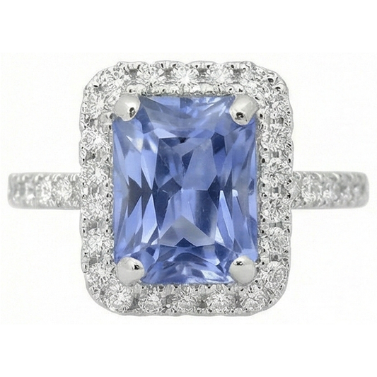 Prong Set Ceylon Sapphire With Natural Earth Mined Diamonds 4 Ct Ring White Gold 14K
