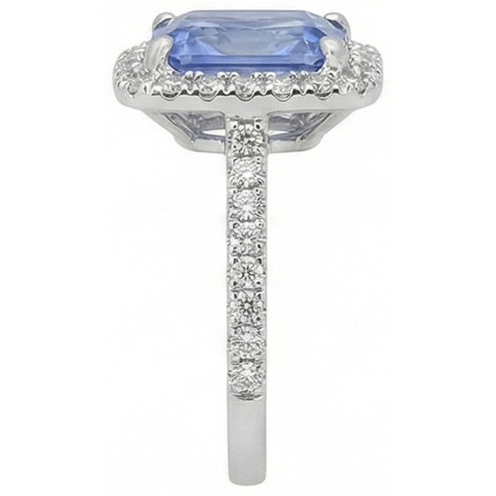 Prong Set Ceylon Sapphire With Natural Earth Mined Diamonds 4 Ct Ring White Gold 14K