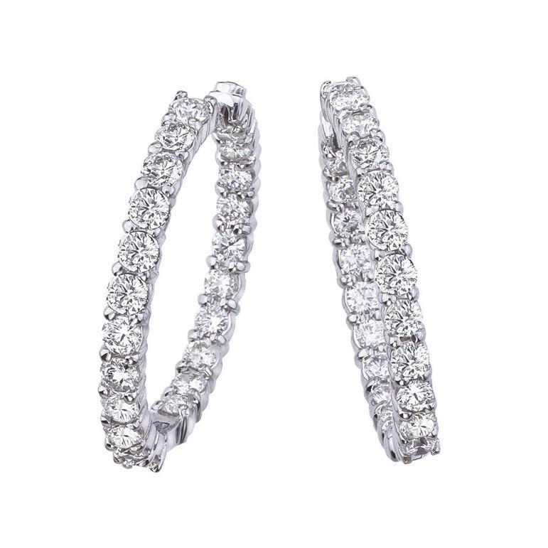 Prong Set F Vvs1 6.50 Carats Real Diamonds Hoop Earrings Gold White 14K