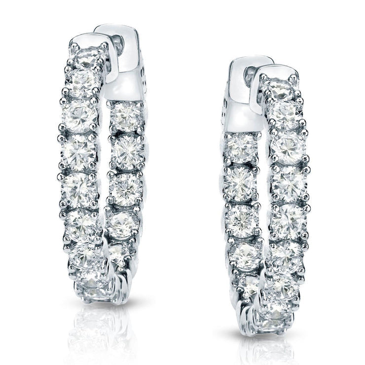 Prong Set Genuine 6 Carats Round Cut Diamonds Hoop Earrings White Gold