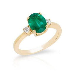 Prong Set Green Emerald And Diamond 5.25 Carats Engagement Ring