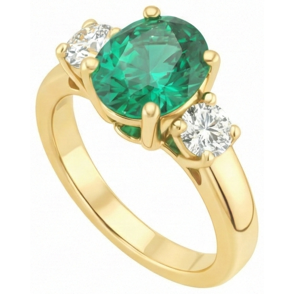 natural round emerald 5.25ct ring close up detail