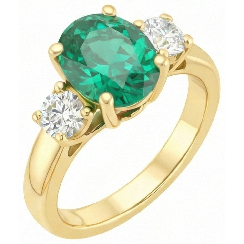 natural round emerald 5.25ct ring top view