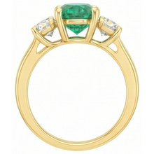 natural round emerald 5.25ct ring on white background