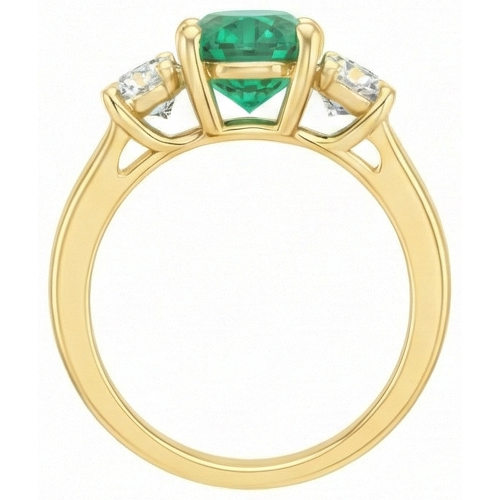 natural round emerald 5.25ct ring on white background