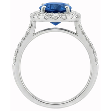 natural round sapphire 3.70ct ring on white background