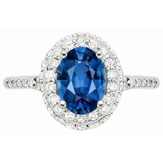 natural round sapphire 3.70ct ring close up detail