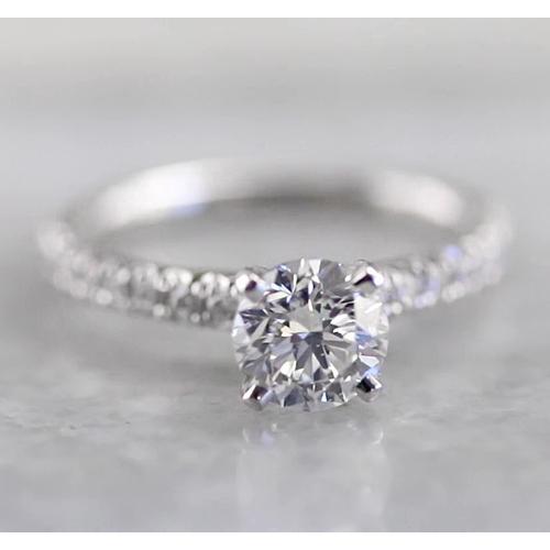 Prong Set Natural Diamond Engagement Ring White Gold 2 Carats White Gold 14K