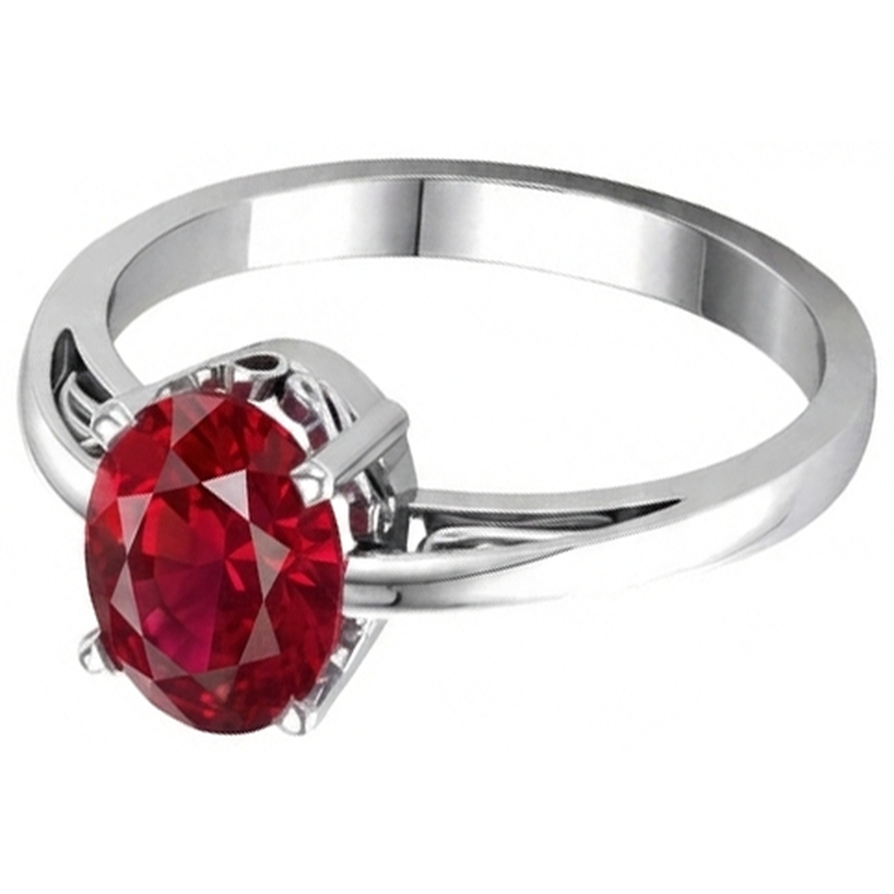 Prong Set Oval Cut 2 Carat Red Ruby Ring 14K WG