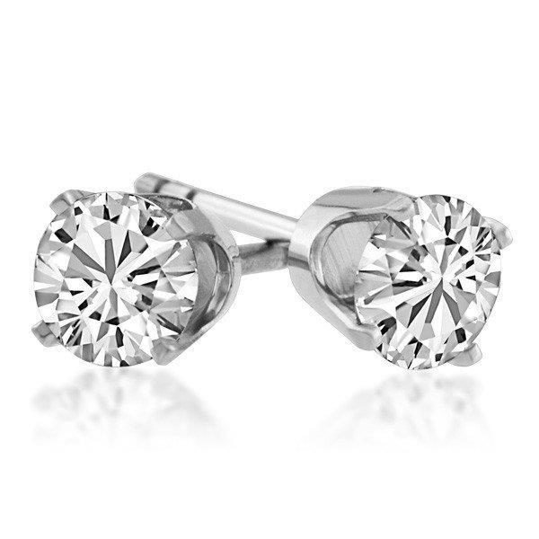 Prong Set Real Round Cut Diamond 2.40 Ct Ladies Stud Earring White Gold