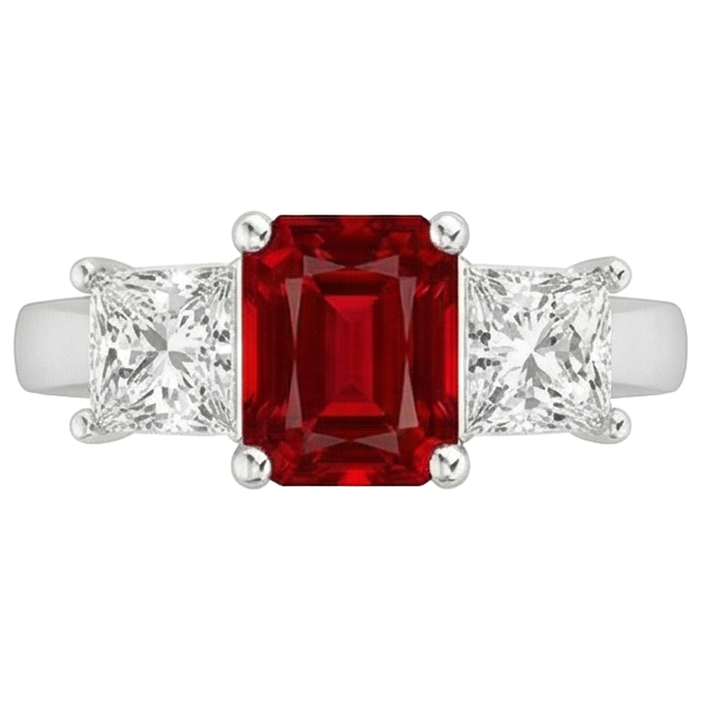 Prong Set Red Ruby And Natural Earth Mined Diamonds 4.00 Carats Ring 14K Gold