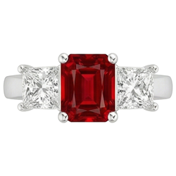 Prong Set Red Ruby And Natural Earth Mined Diamonds 4.00 Carats Ring 14K Gold