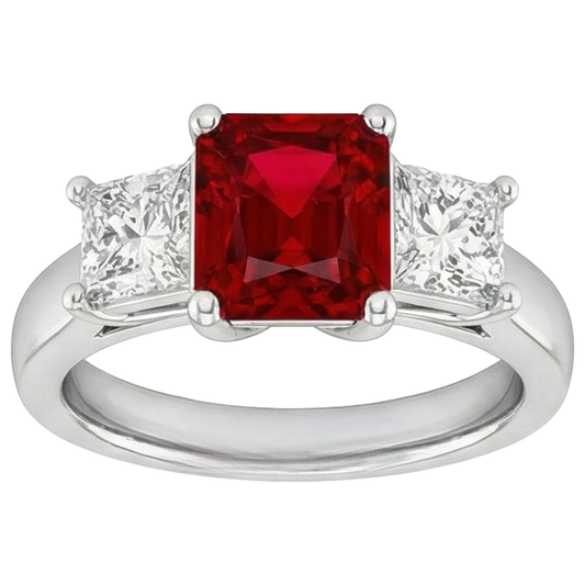 Prong Set Red Ruby And Natural Earth Mined Diamonds 4.00 Carats Ring 14K Gold