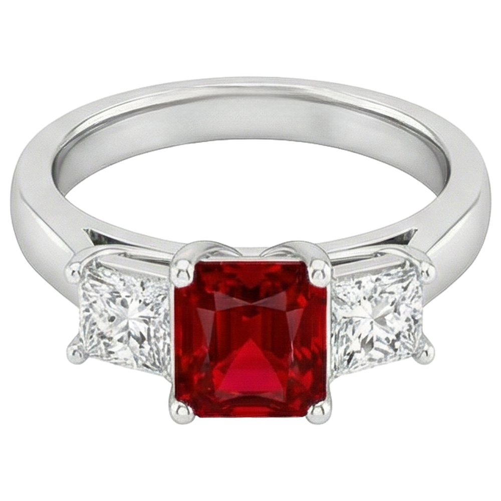 Prong Set Red Ruby And Natural Earth Mined Diamonds 4.00 Carats Ring 14K Gold