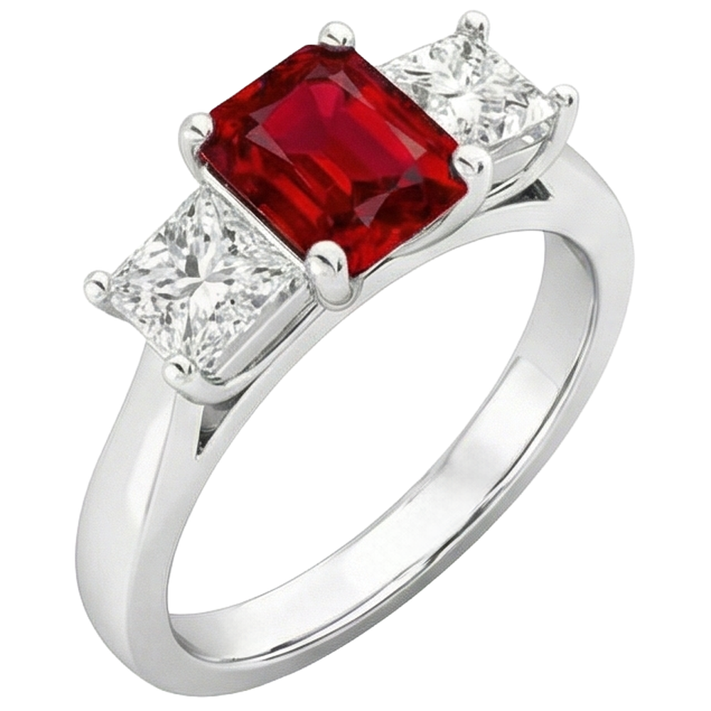 Prong Set Red Ruby And Natural Earth Mined Diamonds 4.00 Carats Ring 14K Gold