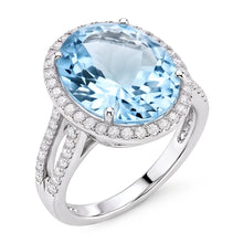 Prong Set Round Cut 12 Ct Aquamarine And Natural Earth Mined Diamonds Ring Gold White