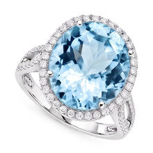 Prong Set Round Cut 12 Ct Aquamarine And Natural Earth Mined Diamonds Ring Gold White