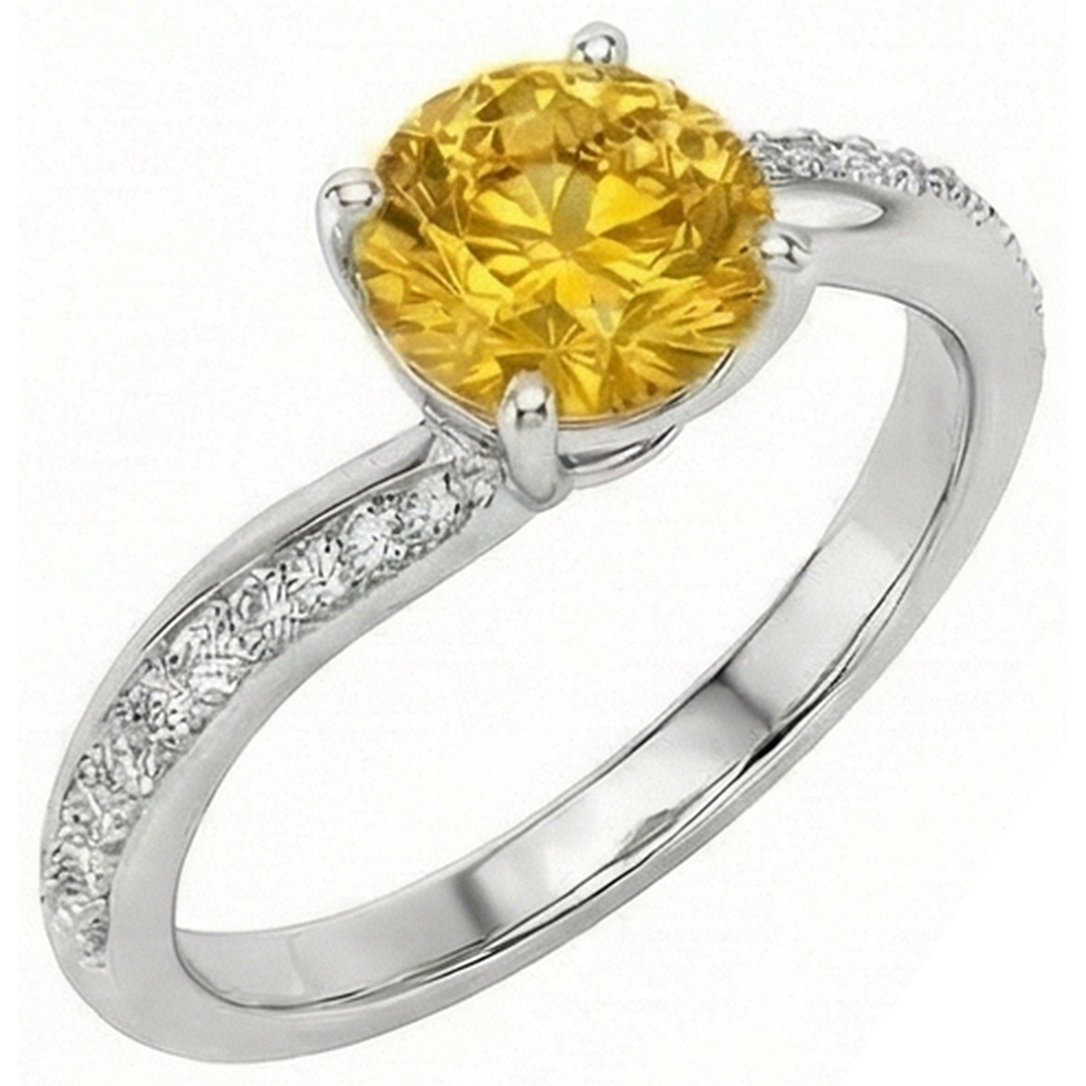 Prong Set Round Cut 3.50 Ct Yellow Sapphire With Natural Earth Mined Diamonds Ring