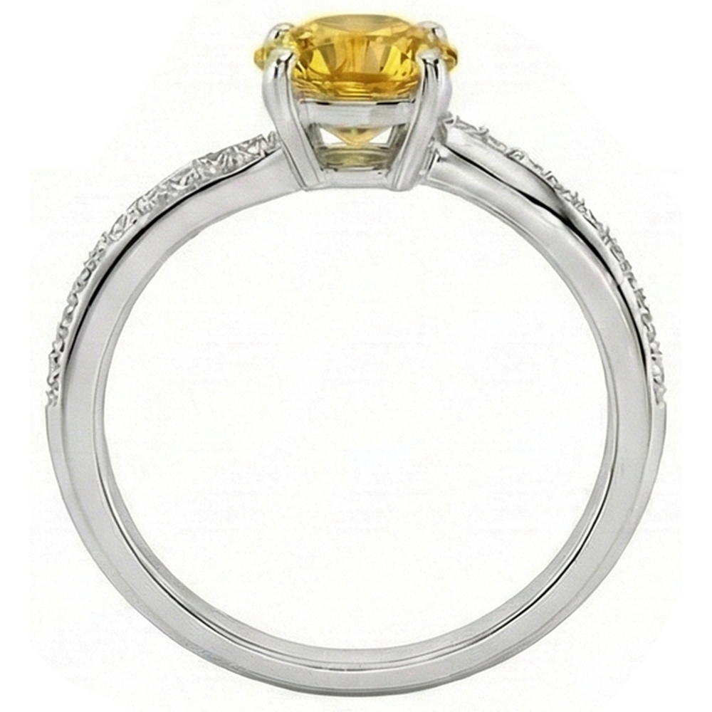 Prong Set Round Cut 3.50 Ct Yellow Sapphire With Natural Earth Mined Diamonds Ring
