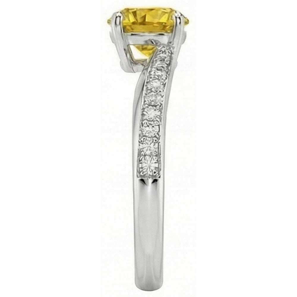Prong Set Round Cut 3.50 Ct Yellow Sapphire With Natural Earth Mined Diamonds Ring