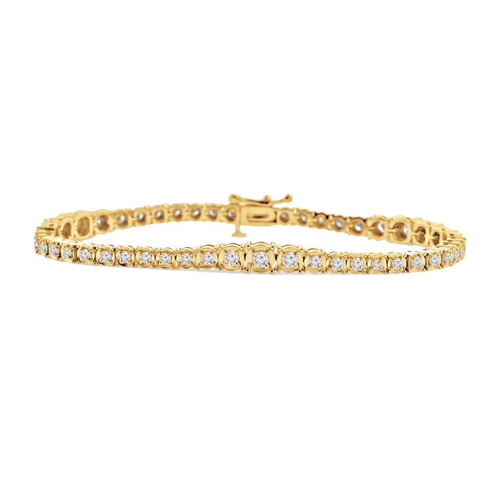 Prong Set Round Cut 3 Carats Small Natural Diamonds Bracelet Gold Yellow