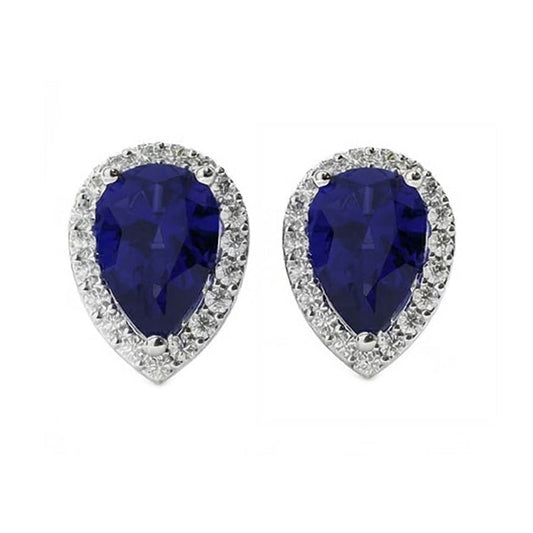 Prong Set Sapphire & IGI CERTIFIED Diamonds 5.20 Carats Lady Studs White Gold 14K