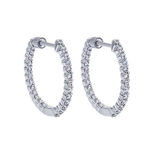 Prong Set Sparkling 3.80 Carats Genuine Diamonds Hoop Earrings Gold White