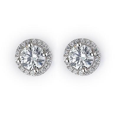 Prong Set Sparkling 4.40 Ct. Genuine Diamonds Ladies Studs Halo Earrings Wg