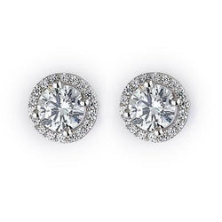 Prong Set Sparkling 4.40 Ct. Genuine Diamonds Ladies Studs Halo Earrings Wg