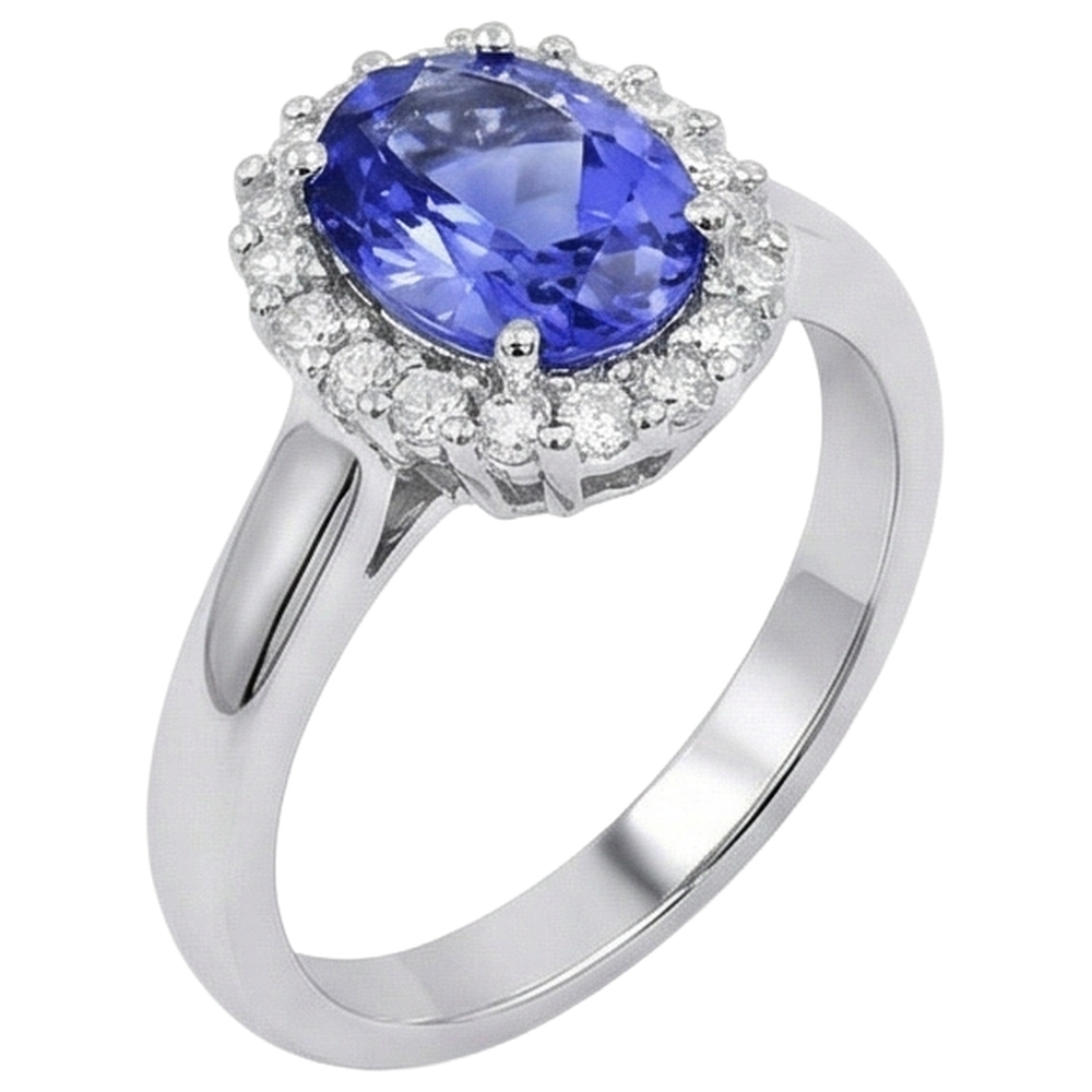 natural round tanzanite 3.70ct ring close up detail