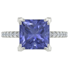 Prong Set Tanzanite And Natural Earth Mined Diamonds 3.80 Carats Ring White Gold 14K