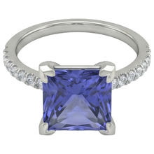 Prong Set Tanzanite And Natural Earth Mined Diamonds 3.80 Carats Ring White Gold 14K