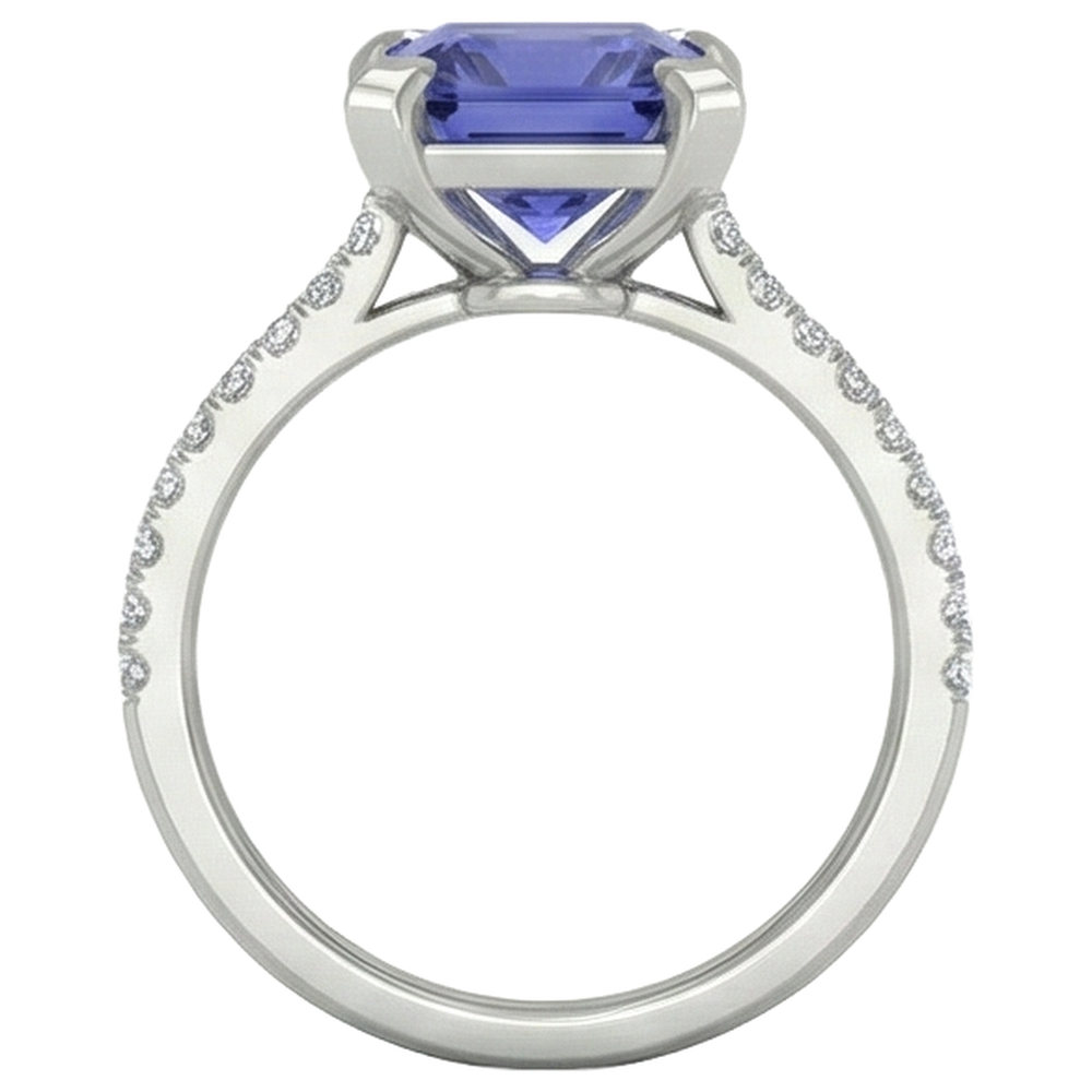 Prong Set Tanzanite And Natural Earth Mined Diamonds 3.80 Carats Ring White Gold 14K