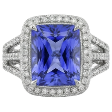 Prong Set Tanzanite And Natural Earth Mined Diamonds 4.78 Carats Wedding Ring Gold White