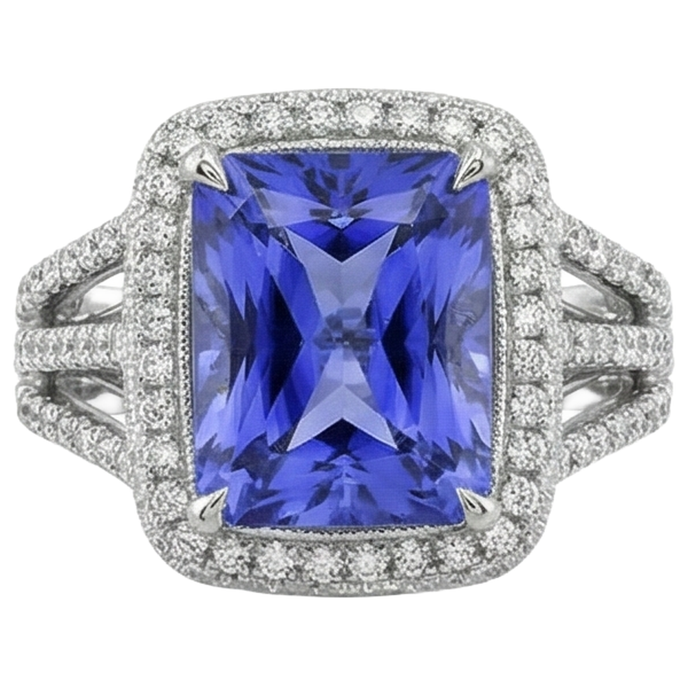 Prong Set Tanzanite And Natural Earth Mined Diamonds 4.78 Carats Wedding Ring Gold White