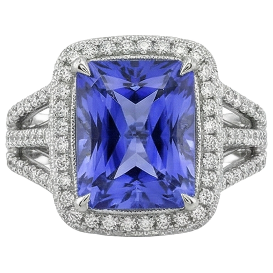 Prong Set Tanzanite And Natural Earth Mined Diamonds 4.78 Carats Wedding Ring Gold White