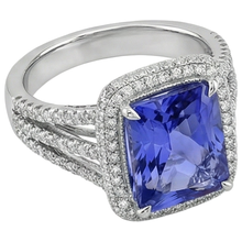 Prong Set Tanzanite And Natural Earth Mined Diamonds 4.78 Carats Wedding Ring Gold White