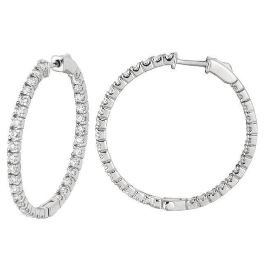 Prong Setting 2.05 Carat Real Round Brilliant Diamonds Hoop Earrings WG 14K