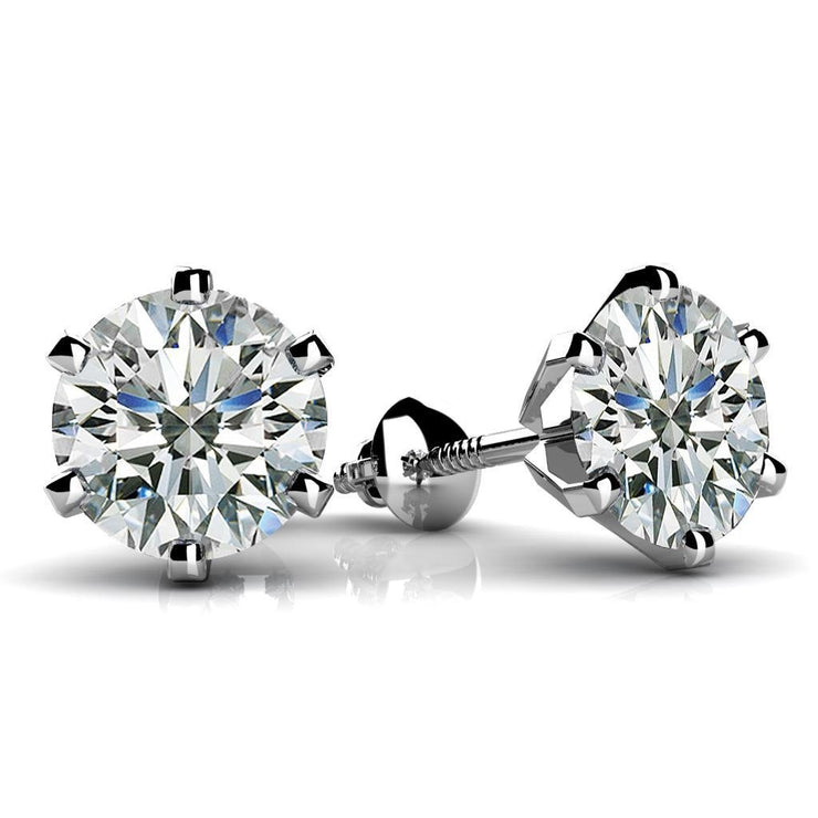 Prong Setting 3.5 Carats Round Real Diamond Solitaire Stud Lady Earring